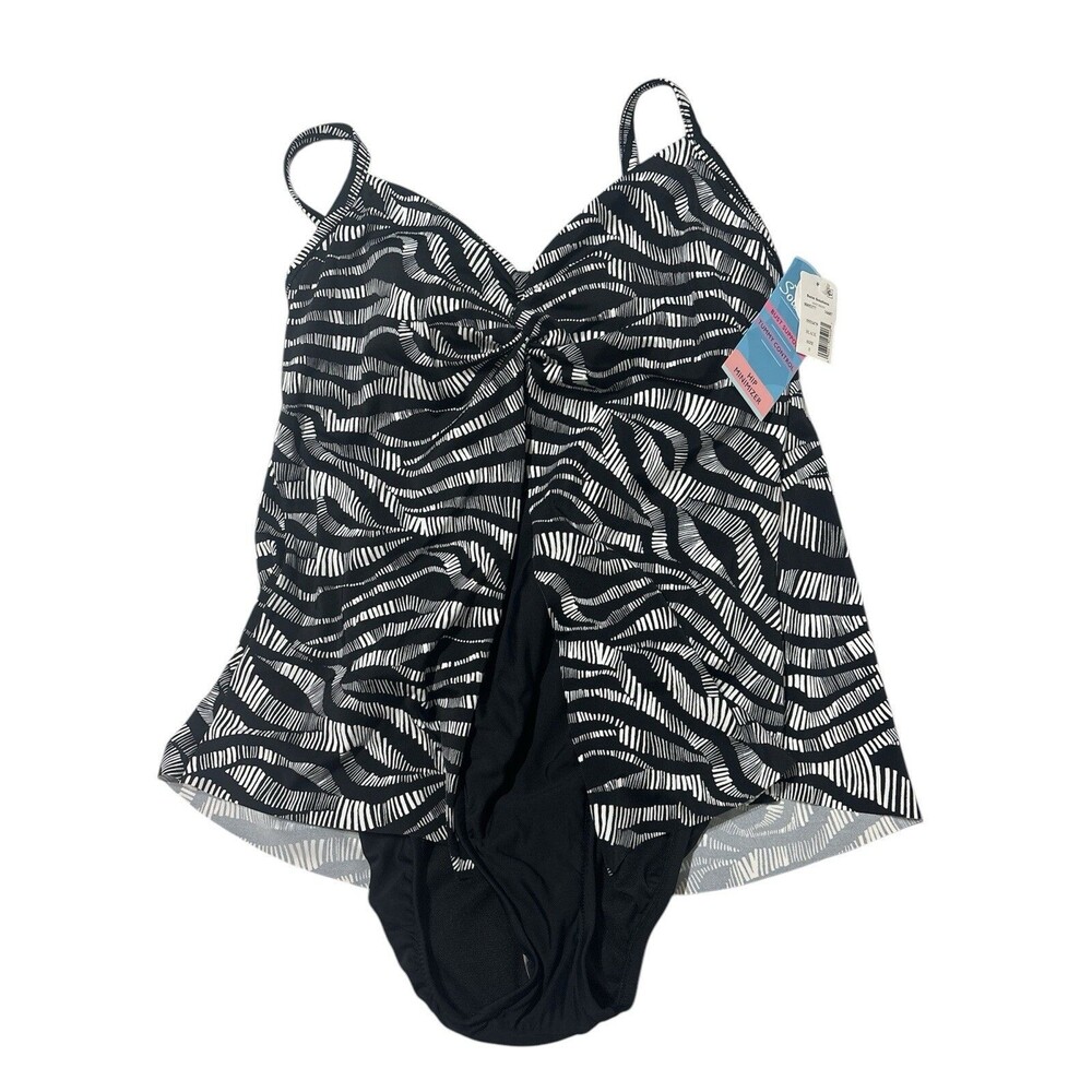 NWT Swim Solutions black white one piece swimsuit Full coverage sz 8 Minimizer - Picture 1 of 5